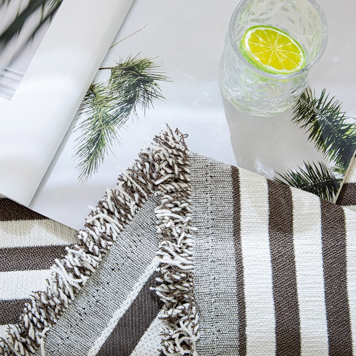 91家纺网 家纺一手货源 找家纺 沐沐家纺 2026新款无印风沙发巾 咖色条纹