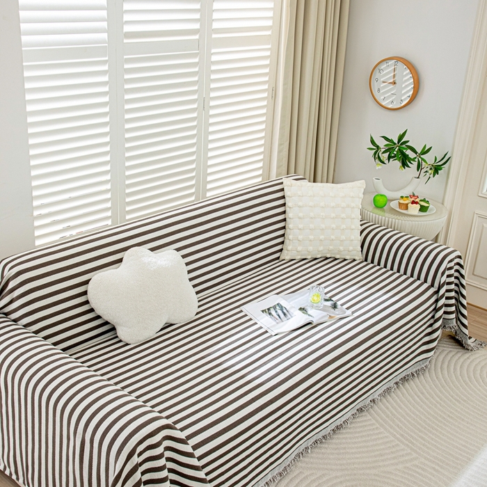 91家纺网 家纺一手货源 找家纺 沐沐家纺 2026新款无印风沙发巾 咖色条纹