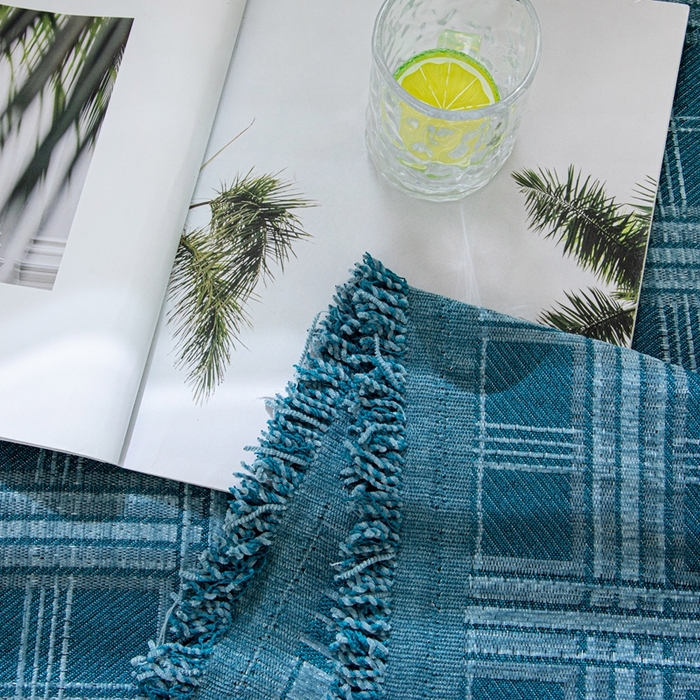 91家纺网 家纺一手货源 找家纺 沐沐家纺 2026新款无印风沙发巾 深蓝格纹