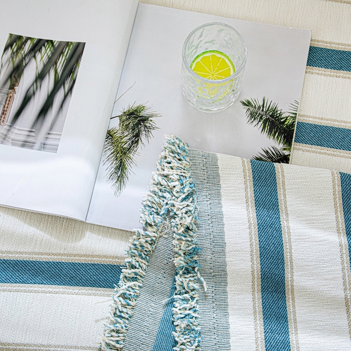 91家纺网 家纺一手货源 找家纺 沐沐家纺 2026新款无印风沙发巾 蓝色条纹