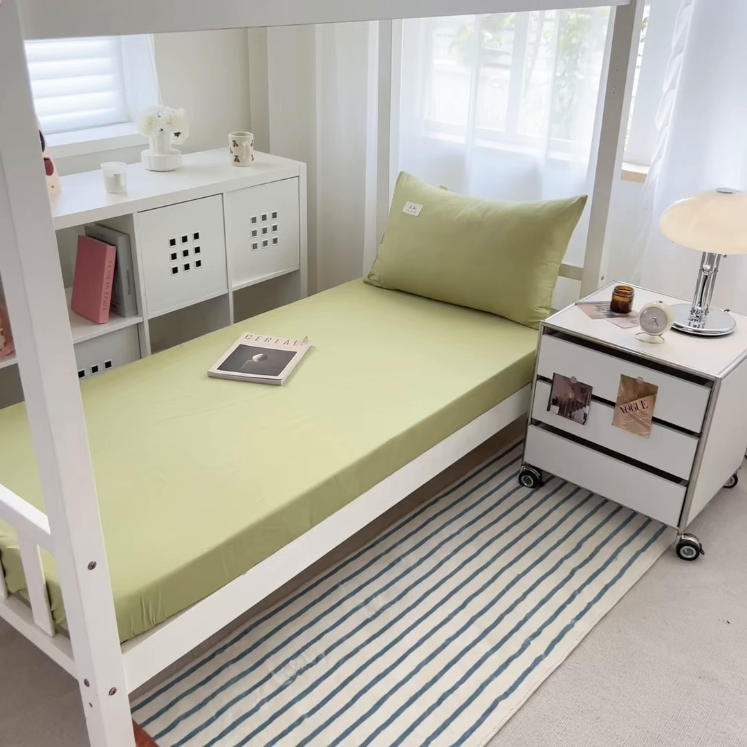 91家纺网 家纺一手货源 找家纺 眠博士 2025新款A类40支13372全棉纯棉纯色学生床三件套 浅绿