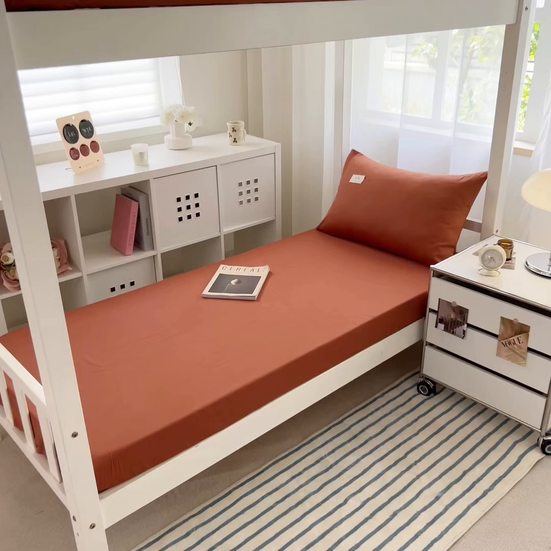 91家纺网 家纺一手货源 找家纺 眠博士 2025新款A类40支13372全棉纯棉纯色学生床三件套 咖啡色