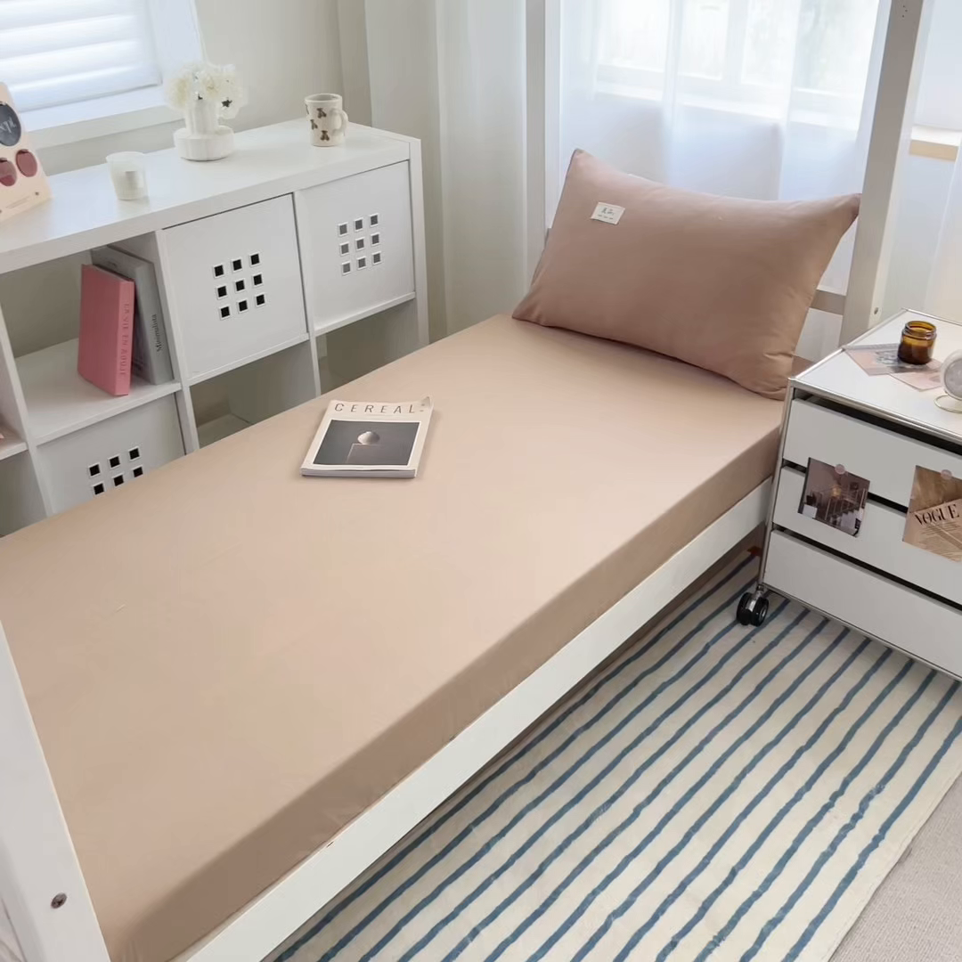 91家纺网 家纺一手货源 找家纺 眠博士 2025新款A类40支13372全棉纯棉纯色学生床三件套 卡其