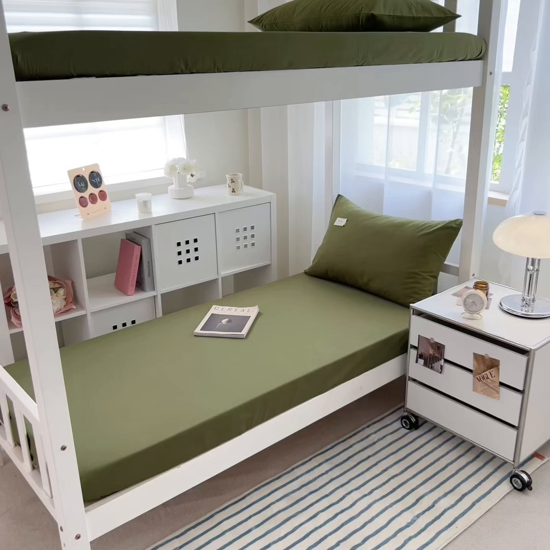 91家纺网 家纺一手货源 找家纺 眠博士 2025新款A类40支13372全棉纯棉纯色学生床三件套 军绿