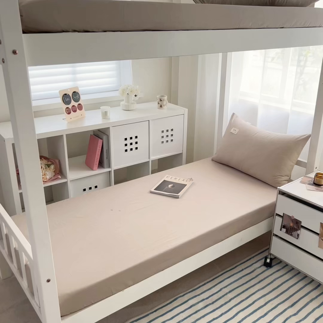 91家纺网 家纺一手货源 找家纺 眠博士 2025新款A类40支13372全棉纯棉纯色学生床三件套 杏色