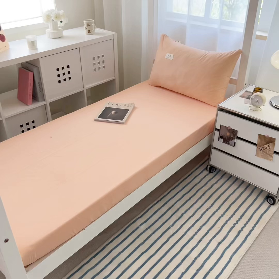 91家纺网 家纺一手货源 找家纺 眠博士 2025新款A类40支13372全棉纯棉纯色学生床三件套 橘色