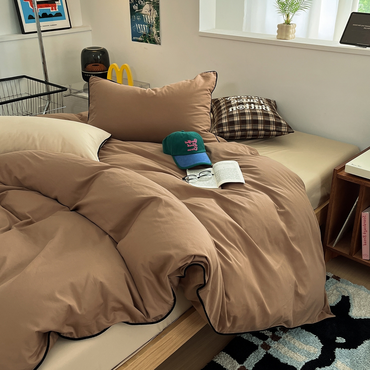 91家纺网 家纺一手货源 找家纺 三朵家纺 2025新款50支加厚全棉纯棉磨毛混搭四件套-美拉德系列 曲奇棕