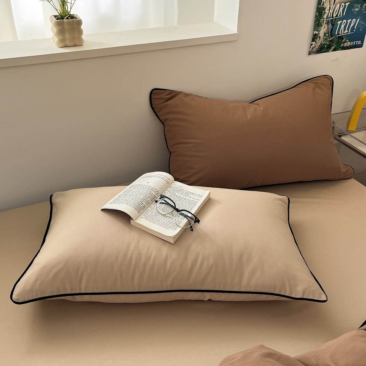 91家纺网 家纺一手货源 找家纺 三朵家纺 2025新款50支加厚全棉纯棉磨毛混搭四件套-美拉德系列 曲奇棕