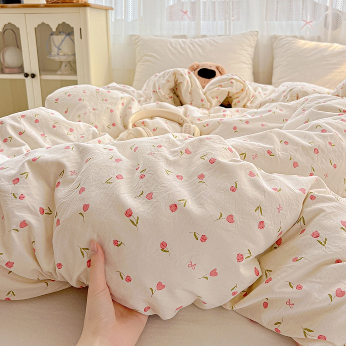 朵朵家纺2025直播云感床单款三四件套水洗简约风小碎花被套床笠三四件套花语