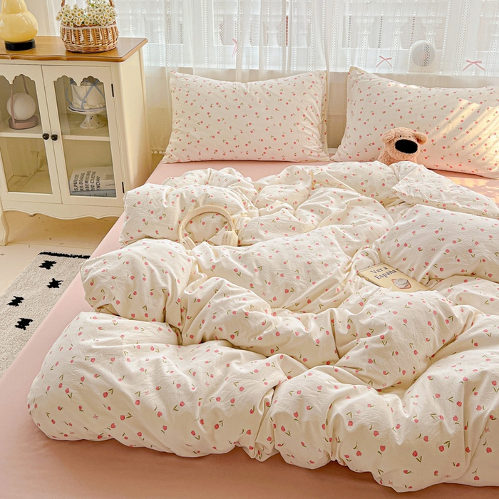 91家纺网 家纺一手货源 找家纺 朵朵家纺2025直播云感床单款三四件套水洗简约风小碎花被套床笠三四件套花语