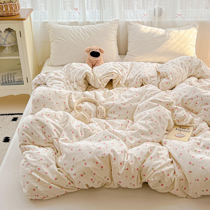 91家纺网 家纺一手货源 找家纺 朵朵家纺2025直播云感床单款三四件套水洗简约风小碎花被套床笠三四件套花语