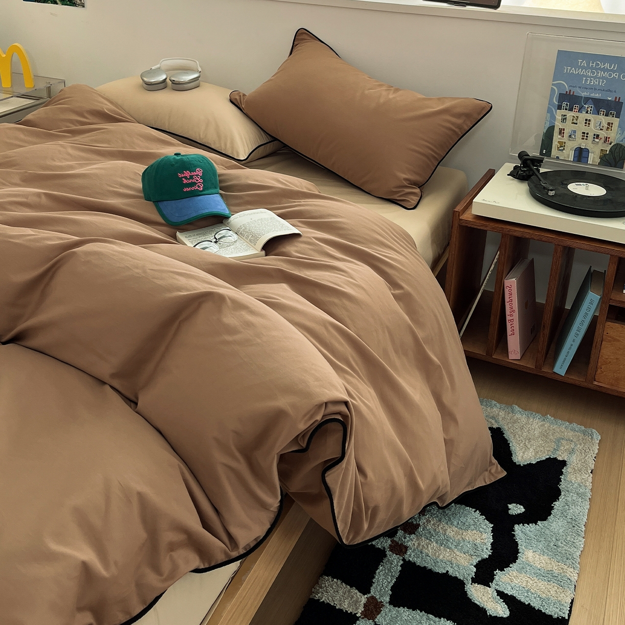 91家纺网 家纺一手货源 找家纺 三朵家纺 2025新款50支加厚全棉纯棉磨毛混搭四件套-美拉德系列 曲奇棕