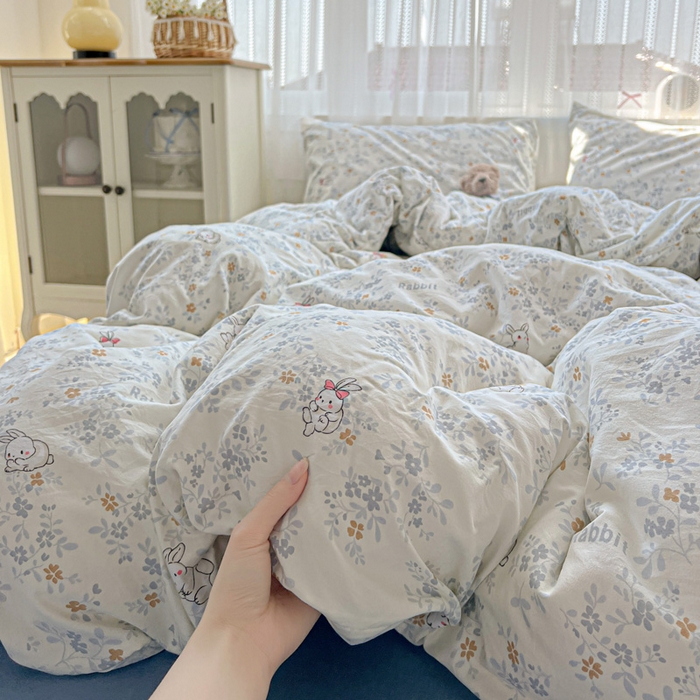 朵朵家纺2025直播云感床单款三四件套水洗简约风小碎花被套床笠三四件套秘境兔