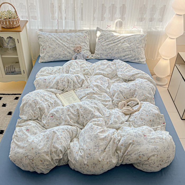 91家纺网 家纺一手货源 找家纺 朵朵家纺2025直播云感床单款三四件套水洗简约风小碎花被套床笠三四件套秘境兔