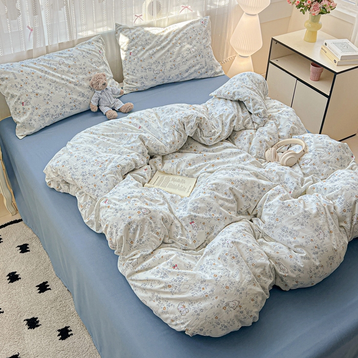 91家纺网 家纺一手货源 找家纺 朵朵家纺2025直播云感床单款三四件套水洗简约风小碎花被套床笠三四件套秘境兔