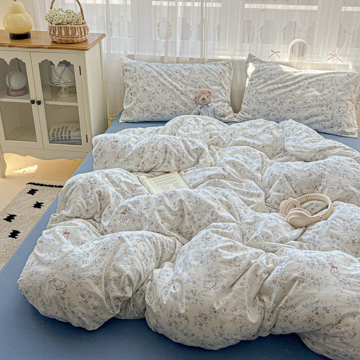 91家纺网 家纺一手货源 找家纺 朵朵家纺2025直播云感床单款三四件套水洗简约风小碎花被套床笠三四件套秘境兔