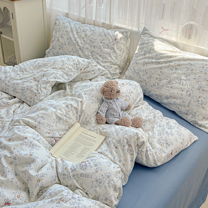 91家纺网 家纺一手货源 找家纺 朵朵家纺2025直播云感床单款三四件套水洗简约风小碎花被套床笠三四件套秘境兔