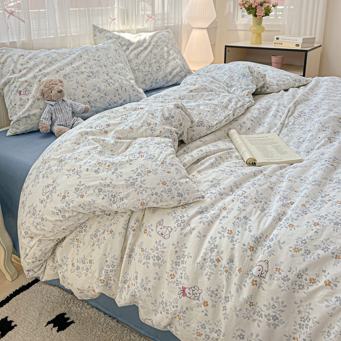 91家纺网 家纺一手货源 找家纺 朵朵家纺2025直播云感床单款三四件套水洗简约风小碎花被套床笠三四件套秘境兔