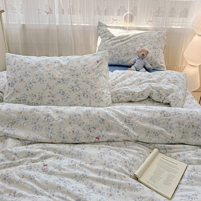 91家纺网 家纺一手货源 找家纺 朵朵家纺2025直播云感床单款三四件套水洗简约风小碎花被套床笠三四件套秘境兔