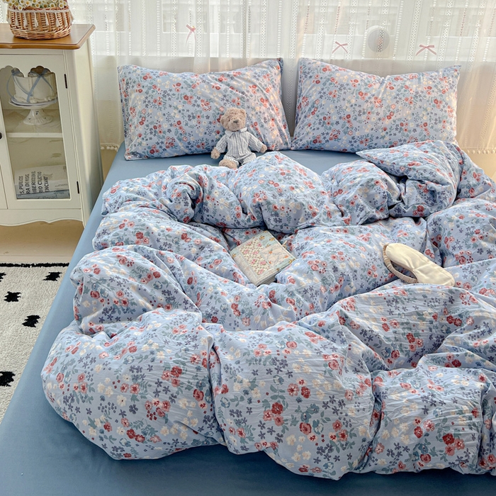 91家纺网 家纺一手货源 找家纺 朵朵家纺2025直播云感床单款三四件套水洗简约风小碎花被套床笠三四件套幽兰