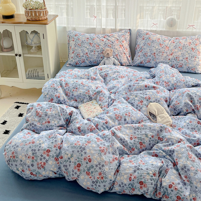 91家纺网 家纺一手货源 找家纺 朵朵家纺2025直播云感床单款三四件套水洗简约风小碎花被套床笠三四件套幽兰