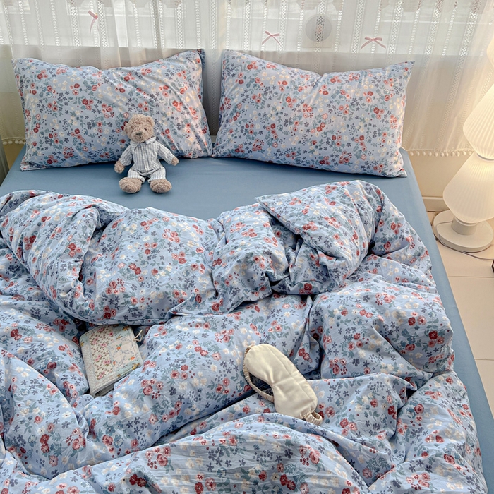 91家纺网 家纺一手货源 找家纺 朵朵家纺2025直播云感床单款三四件套水洗简约风小碎花被套床笠三四件套幽兰