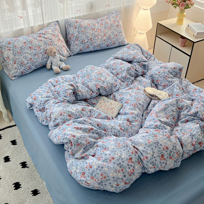 91家纺网 家纺一手货源 找家纺 朵朵家纺2025直播云感床单款三四件套水洗简约风小碎花被套床笠三四件套幽兰