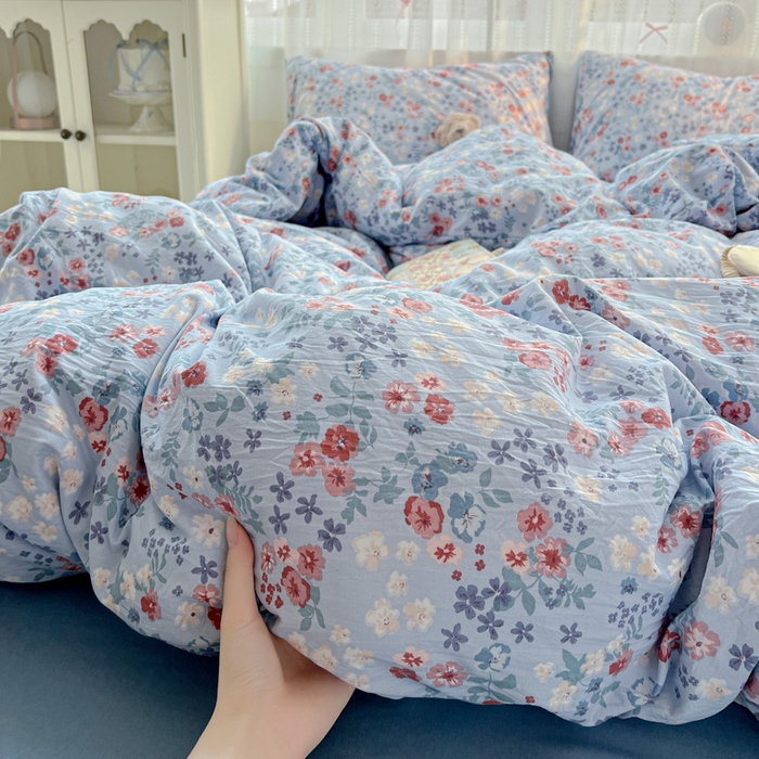 91家纺网 家纺一手货源 找家纺 朵朵家纺2025直播云感床单款三四件套水洗简约风小碎花被套床笠三四件套幽兰