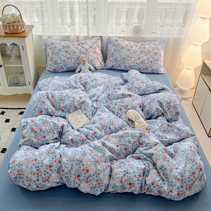 91家纺网 家纺一手货源 找家纺 朵朵家纺2025直播云感床单款三四件套水洗简约风小碎花被套床笠三四件套幽兰