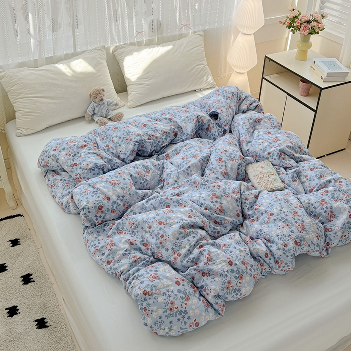 91家纺网 家纺一手货源 找家纺 朵朵家纺2025直播云感床单款三四件套水洗简约风小碎花被套床笠三四件套幽兰