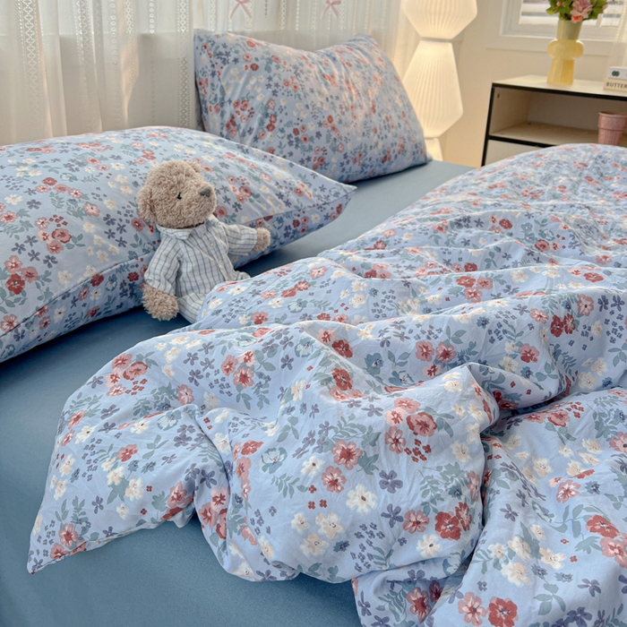 91家纺网 家纺一手货源 找家纺 朵朵家纺2025直播云感床单款三四件套水洗简约风小碎花被套床笠三四件套幽兰