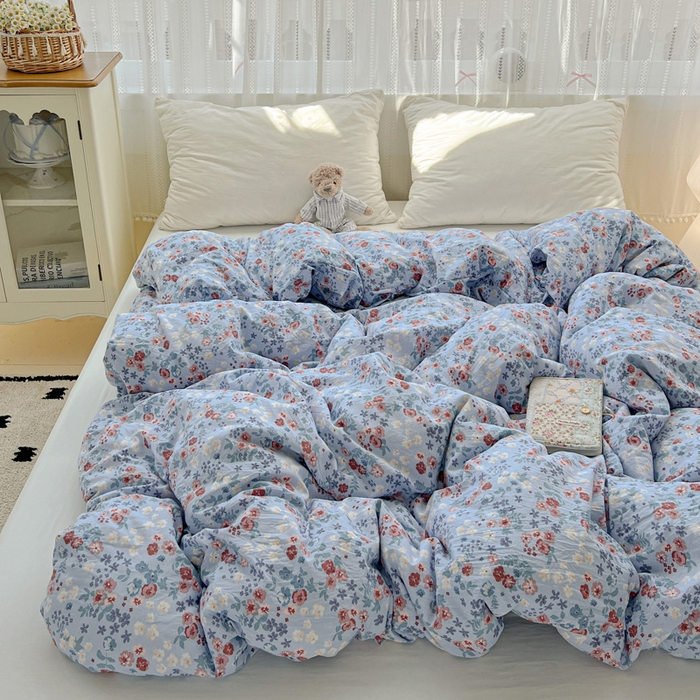 91家纺网 家纺一手货源 找家纺 朵朵家纺2025直播云感床单款三四件套水洗简约风小碎花被套床笠三四件套幽兰