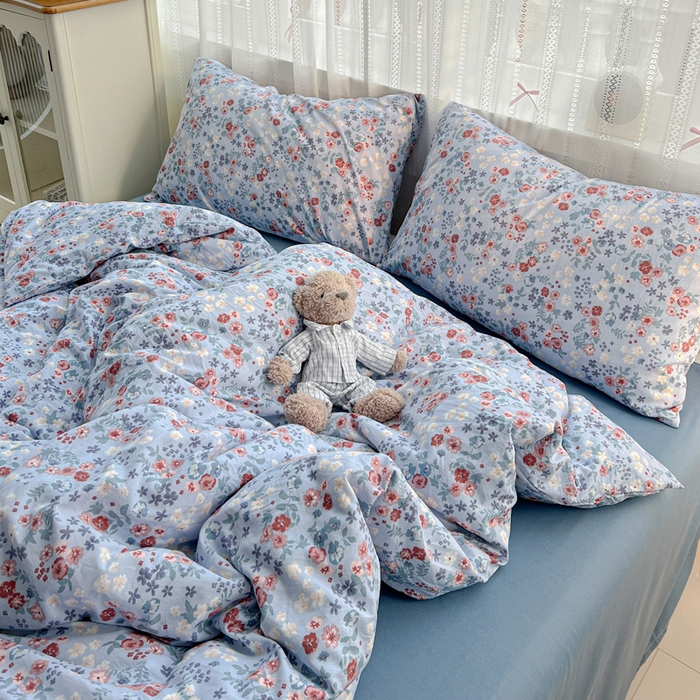 91家纺网 家纺一手货源 找家纺 朵朵家纺2025直播云感床单款三四件套水洗简约风小碎花被套床笠三四件套幽兰