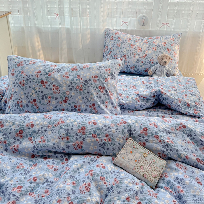 91家纺网 家纺一手货源 找家纺 朵朵家纺2025直播云感床单款三四件套水洗简约风小碎花被套床笠三四件套幽兰