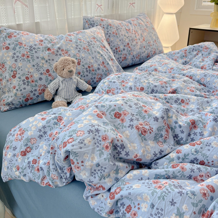 91家纺网 家纺一手货源 找家纺 朵朵家纺2025直播云感床单款三四件套水洗简约风小碎花被套床笠三四件套幽兰