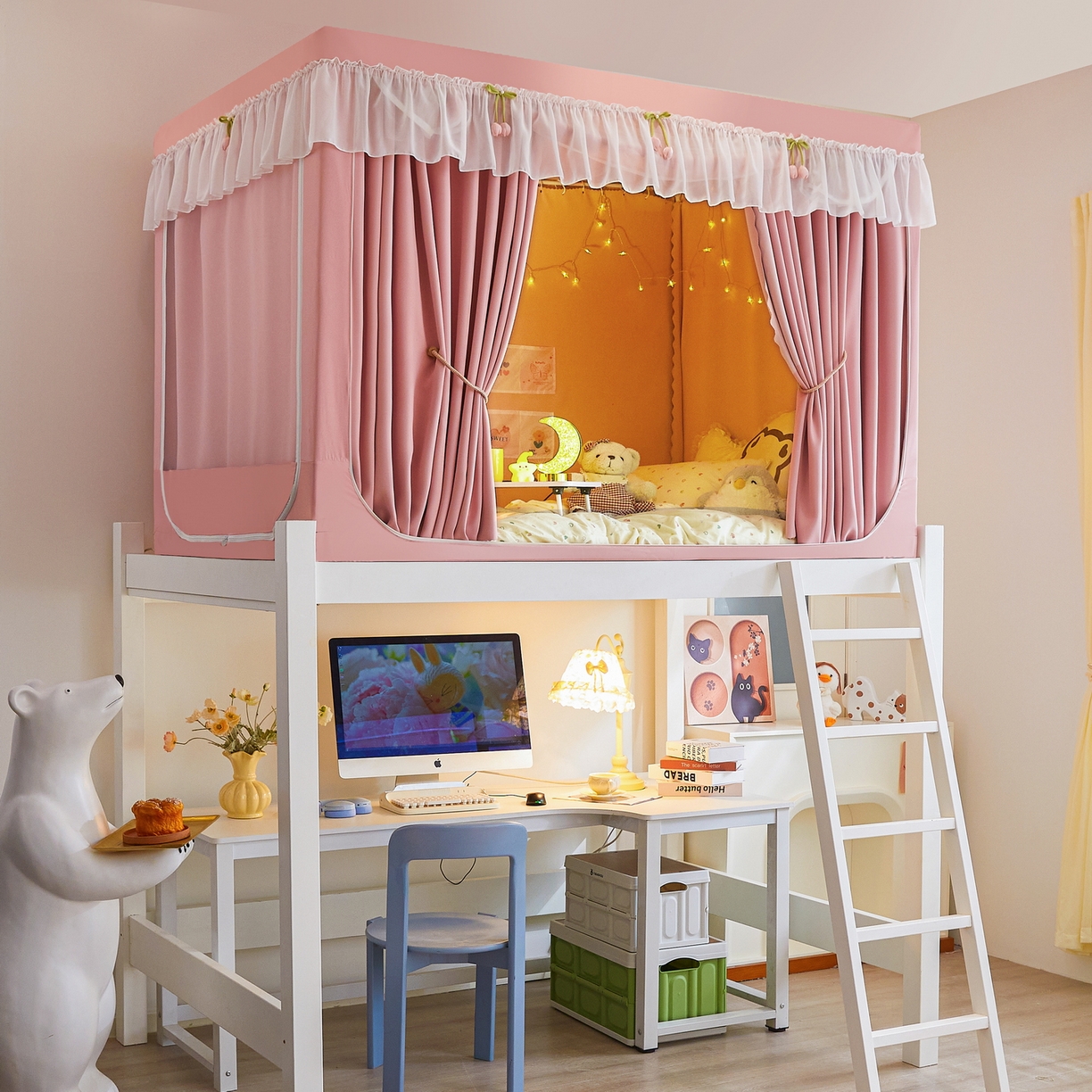 91家纺网 家纺一手货源 找家纺 （总）艾晶美家纺有限公司 2025新款公主学生全包上下铺遮光床帘学生蚊帐