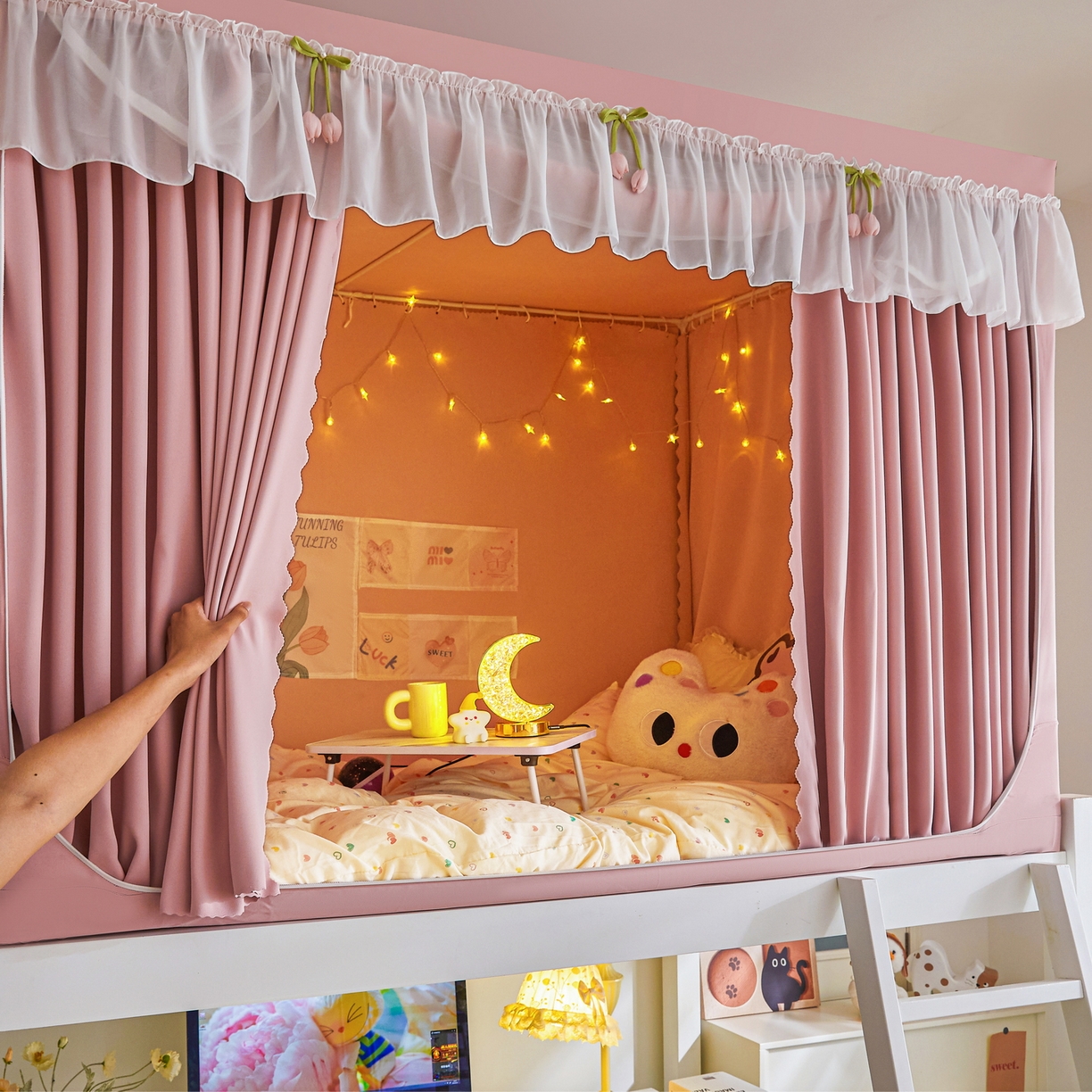 91家纺网 家纺一手货源 找家纺 （总）艾晶美家纺有限公司 2025新款公主学生全包上下铺遮光床帘学生蚊帐