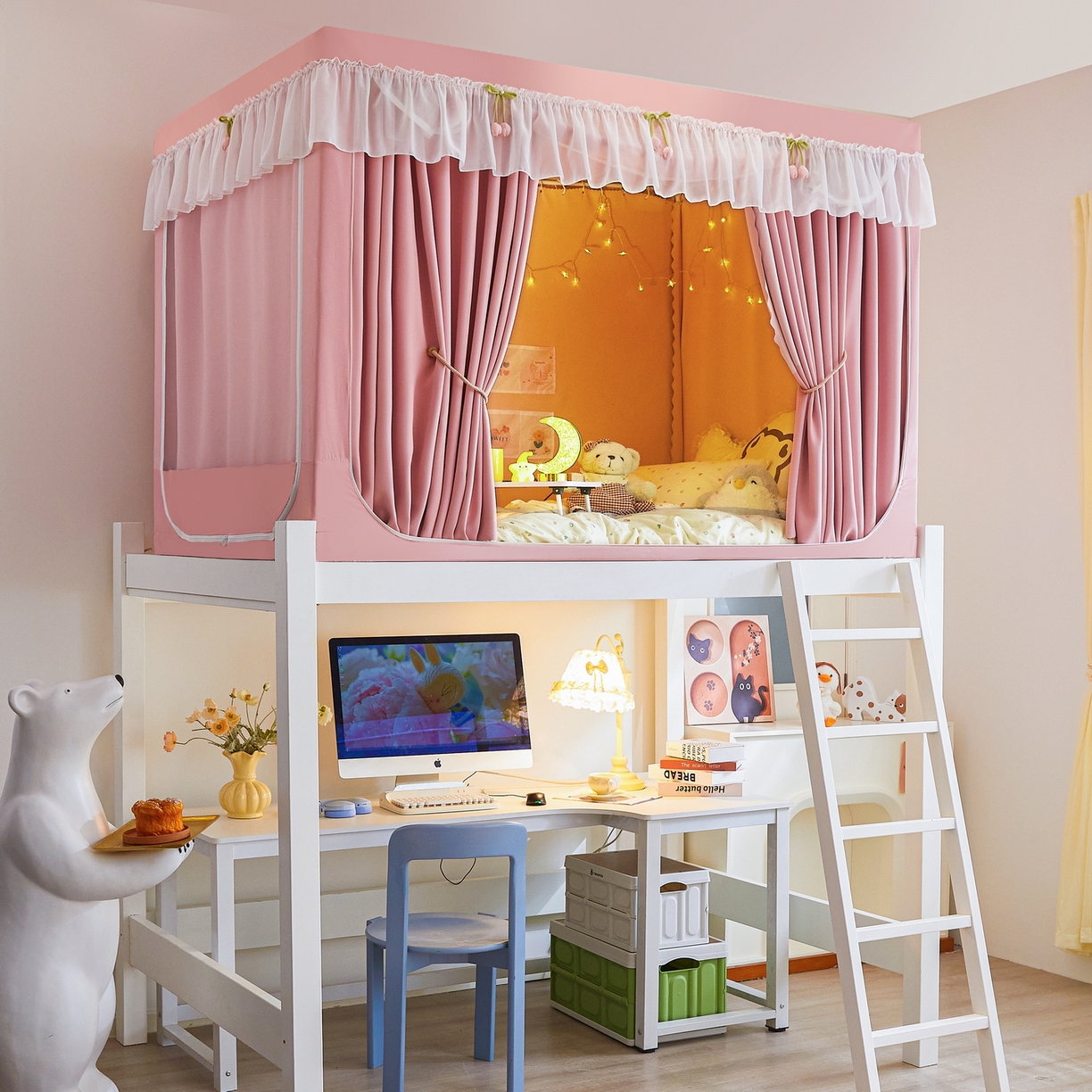 91家纺网 家纺一手货源 找家纺 （总）艾晶美家纺有限公司 2025新款公主学生全包上下铺遮光床帘学生蚊帐