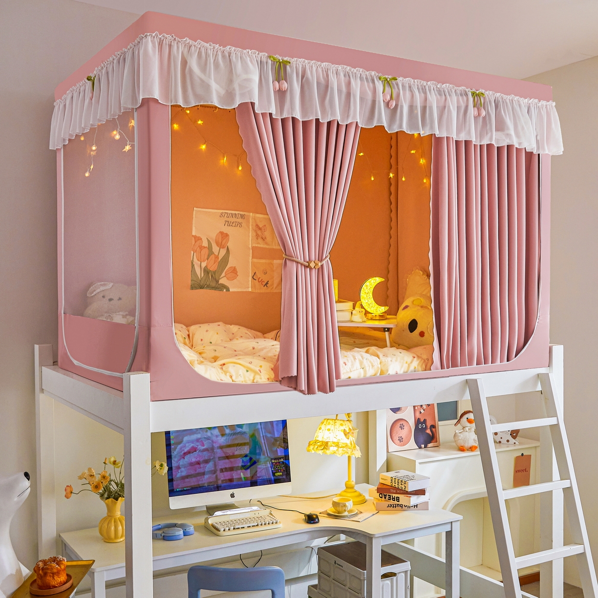 91家纺网 家纺一手货源 找家纺 （总）艾晶美家纺有限公司 2025新款公主学生全包上下铺遮光床帘学生蚊帐