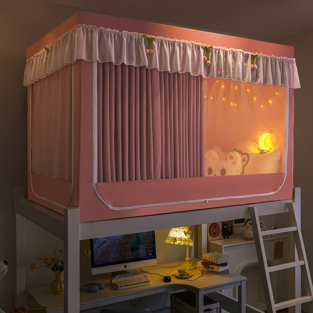 91家纺网 家纺一手货源 找家纺 （总）艾晶美家纺有限公司 2025新款公主学生全包上下铺遮光床帘学生蚊帐