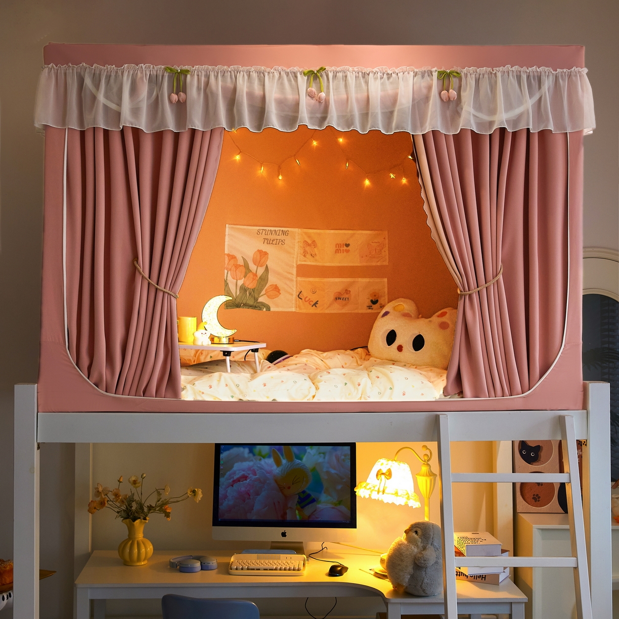 91家纺网 家纺一手货源 找家纺 （总）艾晶美家纺有限公司 2025新款公主学生全包上下铺遮光床帘学生蚊帐