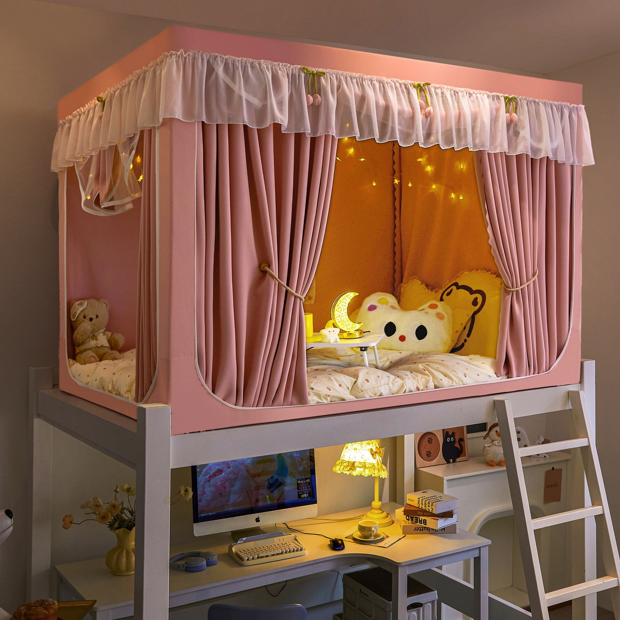 91家纺网 家纺一手货源 找家纺 （总）艾晶美家纺有限公司 2025新款公主学生全包上下铺遮光床帘学生蚊帐