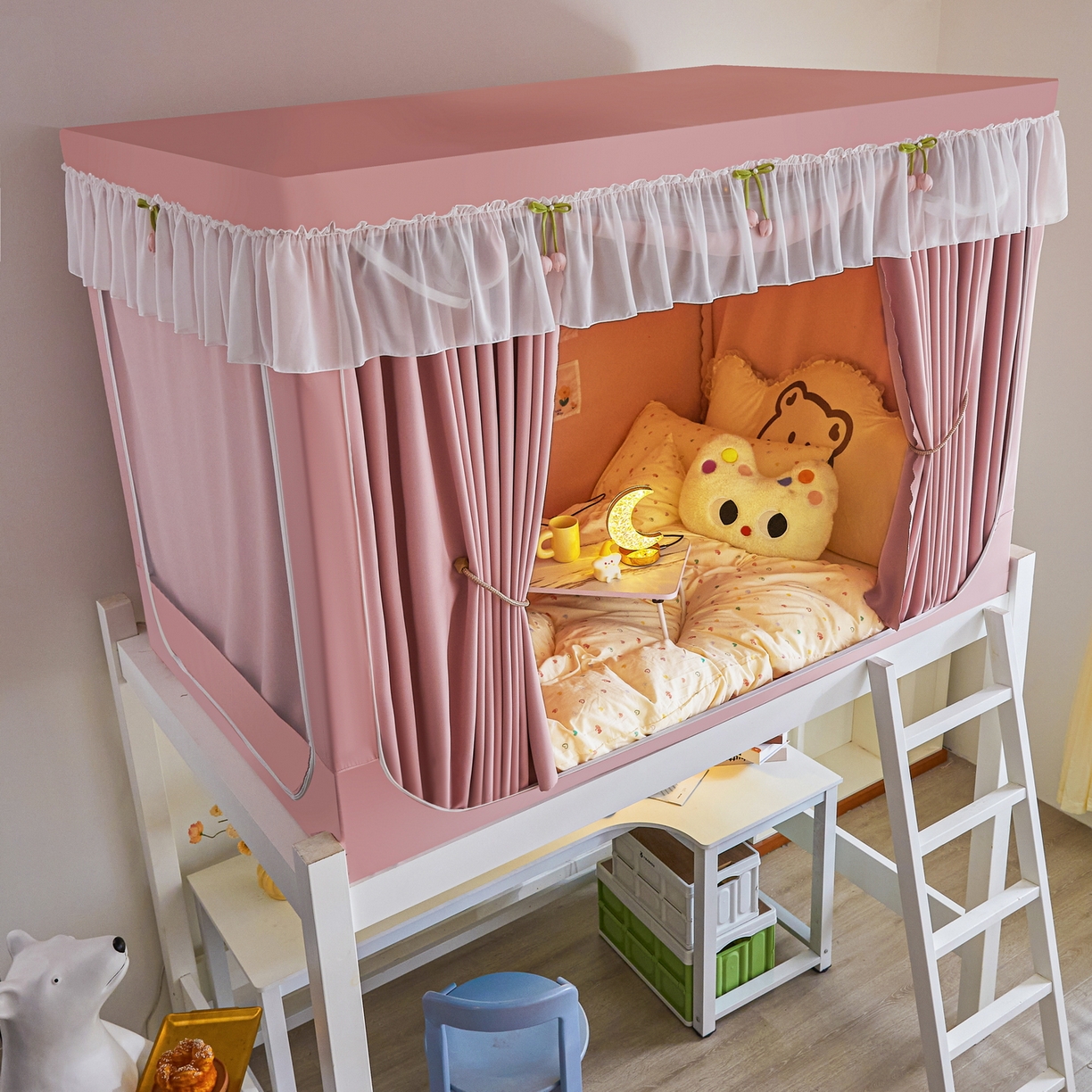 91家纺网 家纺一手货源 找家纺 （总）艾晶美家纺有限公司 2025新款公主学生全包上下铺遮光床帘学生蚊帐