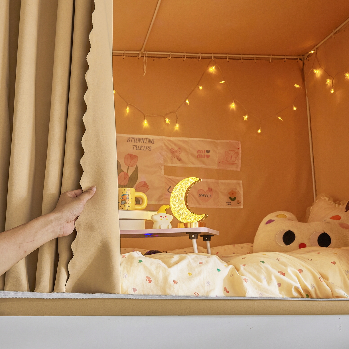 91家纺网 家纺一手货源 找家纺 艾晶美家纺有限公司 2025新款公主学生全包上下铺遮光床帘学生蚊帐 米咖