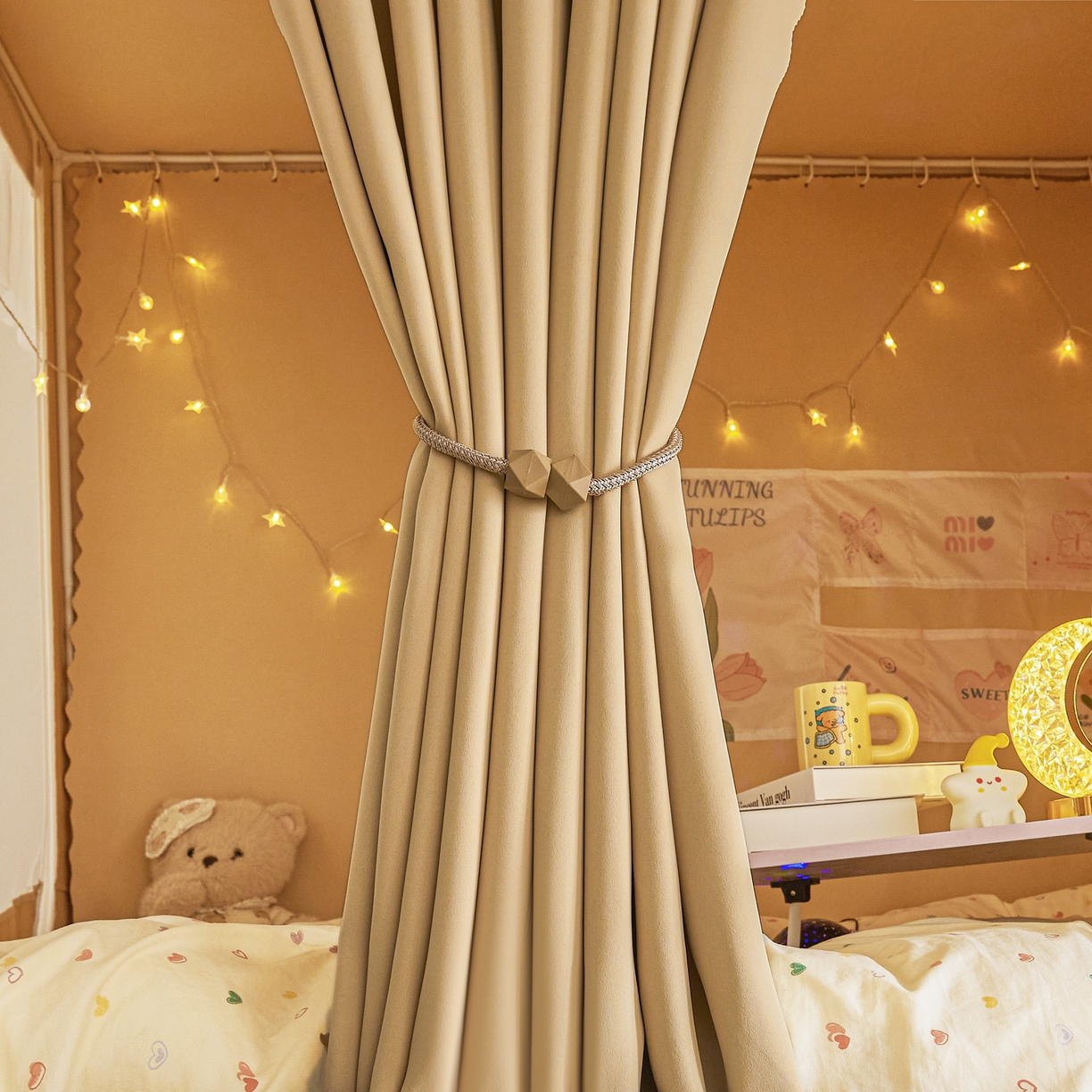 91家纺网 家纺一手货源 找家纺 艾晶美家纺有限公司 2025新款公主学生全包上下铺遮光床帘学生蚊帐 米咖