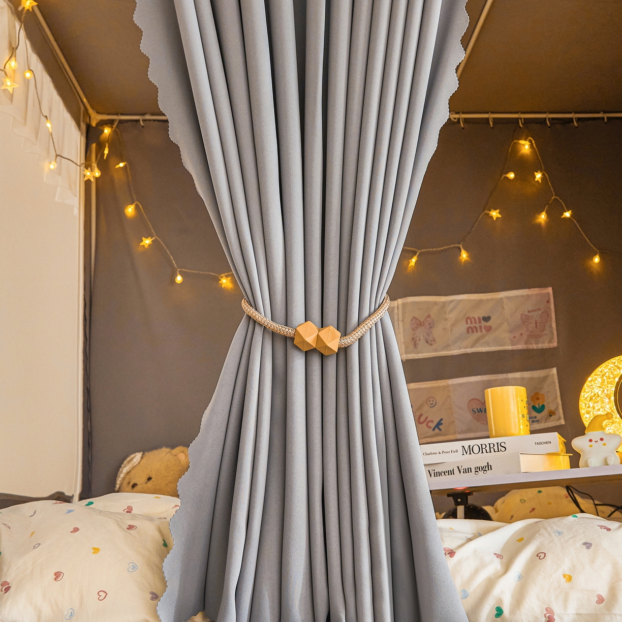 91家纺网 家纺一手货源 找家纺 艾晶美家纺有限公司 2025新款公主学生全包上下铺遮光床帘学生蚊帐 雅灰