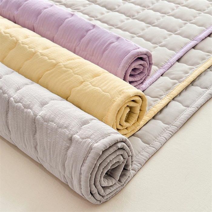 91家纺网 家纺一手货源 找家纺 梦舒羽 2025新款云感双层纱夹棉床褥床护垫床垫保护垫学生宿舍专用三件套 奶酪黄