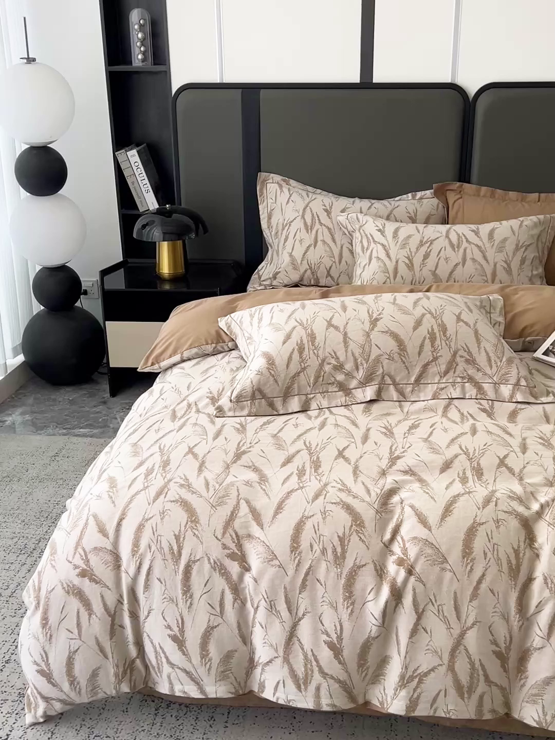 91家纺网 家纺一手货源 找家纺 锦彩家居 2025新款A类60支全棉纯棉色织提花四件套-复古风系列 风吹穗绒-卡其