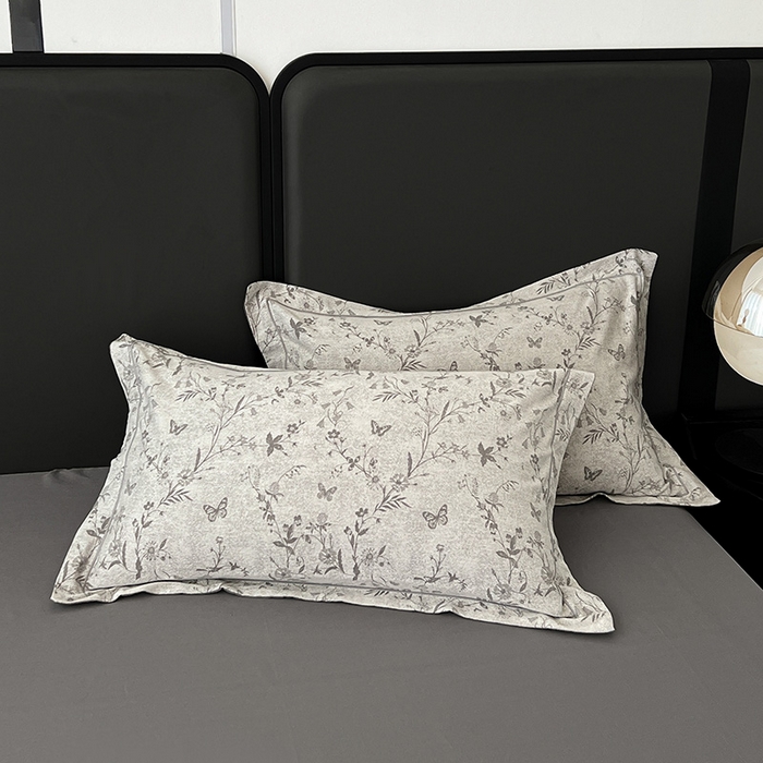 91家纺网 家纺一手货源 找家纺 锦彩家居 2025新款A类60支全棉纯棉色织提花四件套-复古风系列 蝴蝶花影-灰