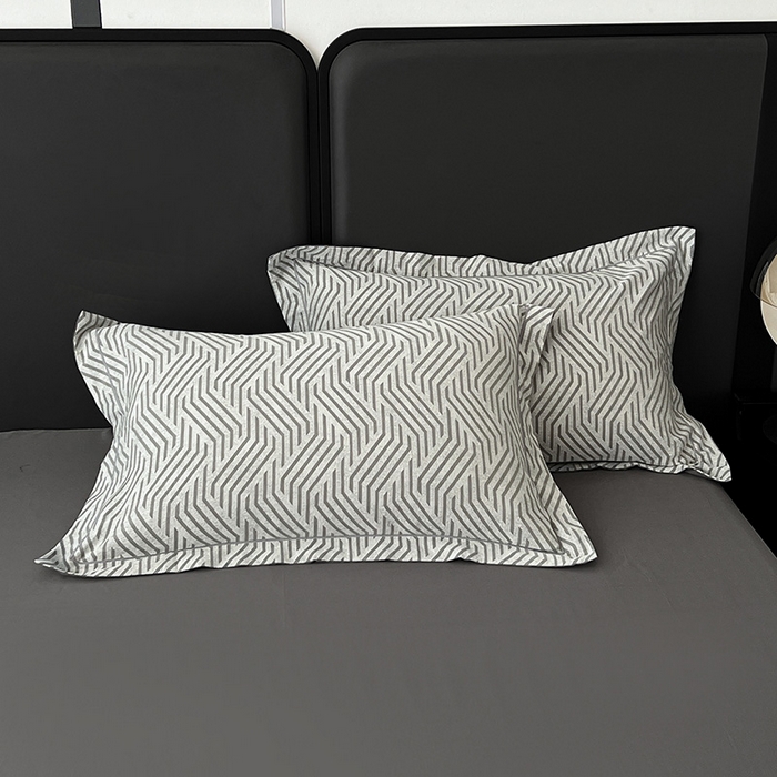 91家纺网 家纺一手货源 找家纺 锦彩家居 2025新款A类60支全棉纯棉色织提花四件套-复古风系列 简雅几何-灰